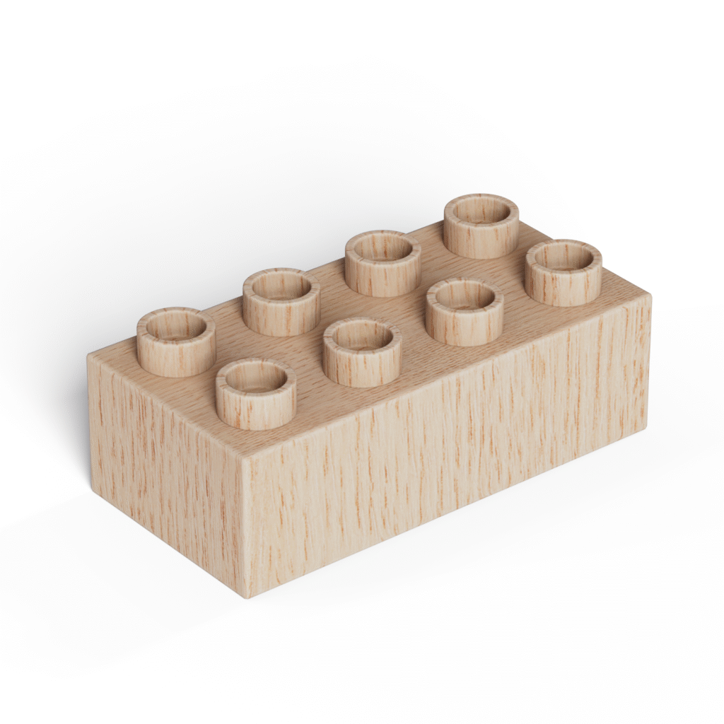 Timber Brands 2x4 plus-size natural wooden brick compatible with Duplo-style blocks