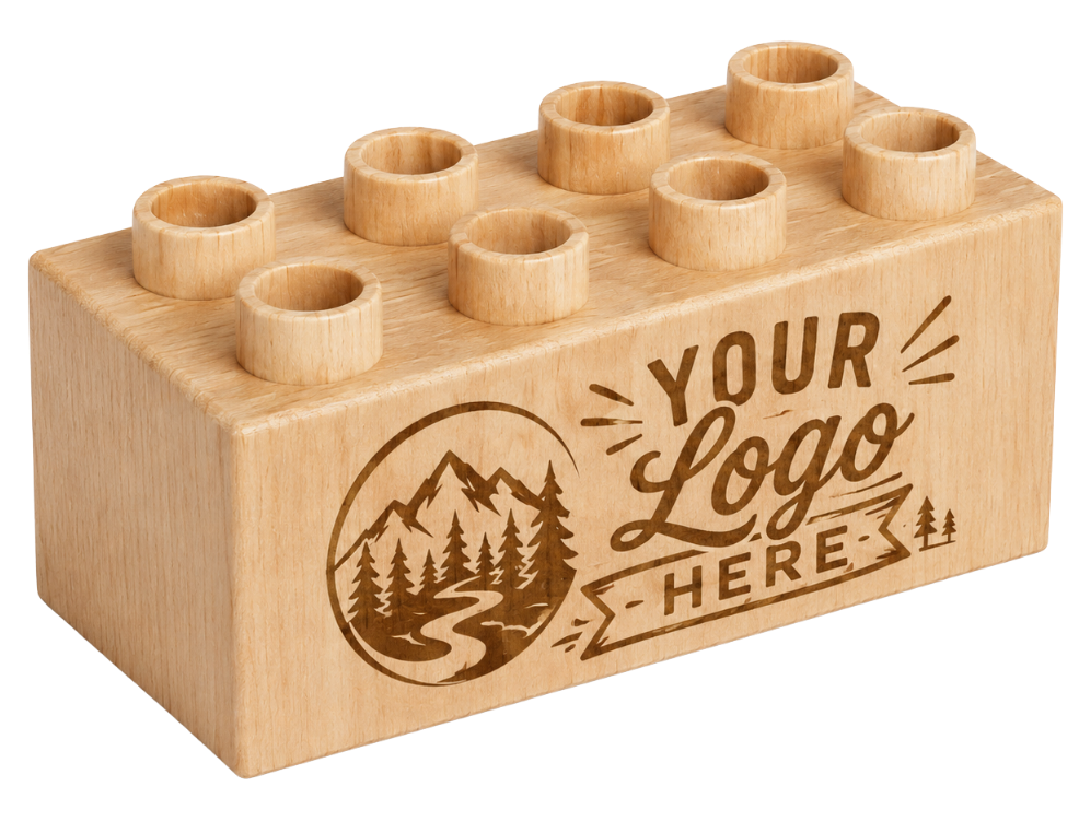Custom engraved 2×4 plus-size wooden brick compatible with LEGO DUPLO bricks