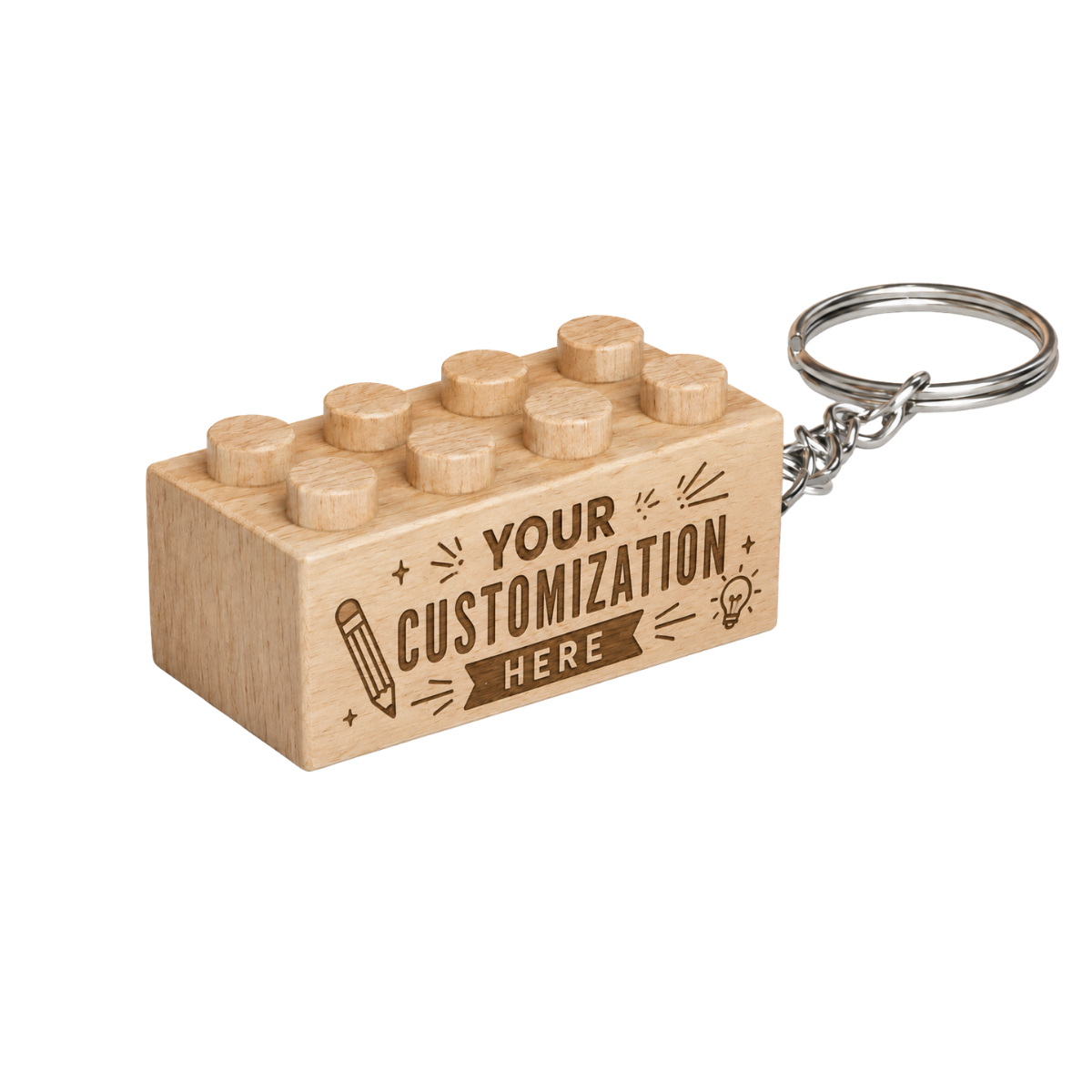 Custom engraved standard-size 2×4 wooden brick keychain