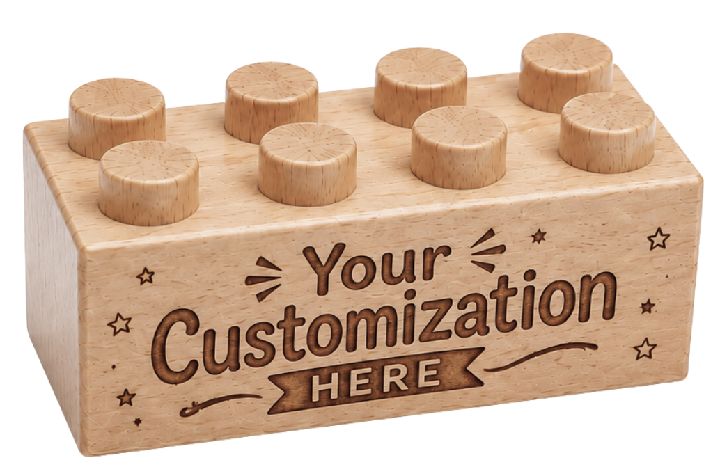 Custom engraved standard-size 2×4 Timber Brands wooden brick