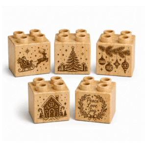 Engraved 2×2 Wood Brick Set Christmas Traditions - Plus Size (5 Bricks)