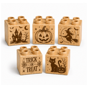 Engraved 2×2 Wood Brick Set Halloween Night - Plus Size (5 Bricks)