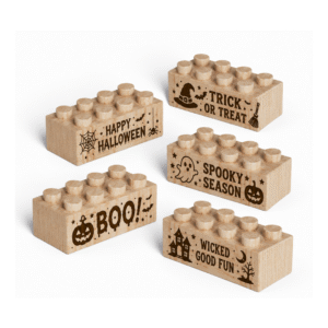 Engraved 2×4 Wood Brick Set Halloween Trick or Treat - Standard Size (5 Bricks)