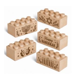 Engraved 2×4 Wood Brick Set Hanukkah Menorah - Standard Size (50 Bricks)