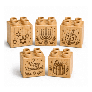 Engraved 2×2 Wood Brick Set Hanukkah Tradition - Plus Size (5 Bricks)