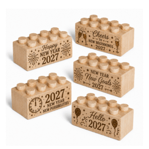Engraved 2×4 Wood Brick Set New Year 2027 - Standard Size (50 Bricks)