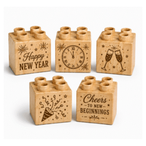 Engraved 2×2 Wood Brick Set New Year Celebration - Plus Size (5 Bricks)