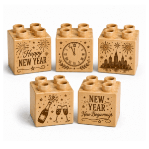 Engraved 2×2 Wood Brick Set New Year Countdown - Plus Size (5 Bricks)