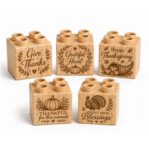 Engraved 2×2 Wood Brick Set Thanksgiving Gratitude - Plus Size (5 Bricks)