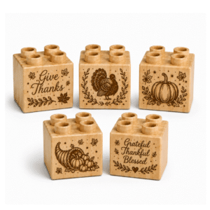 Engraved 2×2 Wood Brick Set Thanksgiving Harvest - Plus Size (25 Bricks)