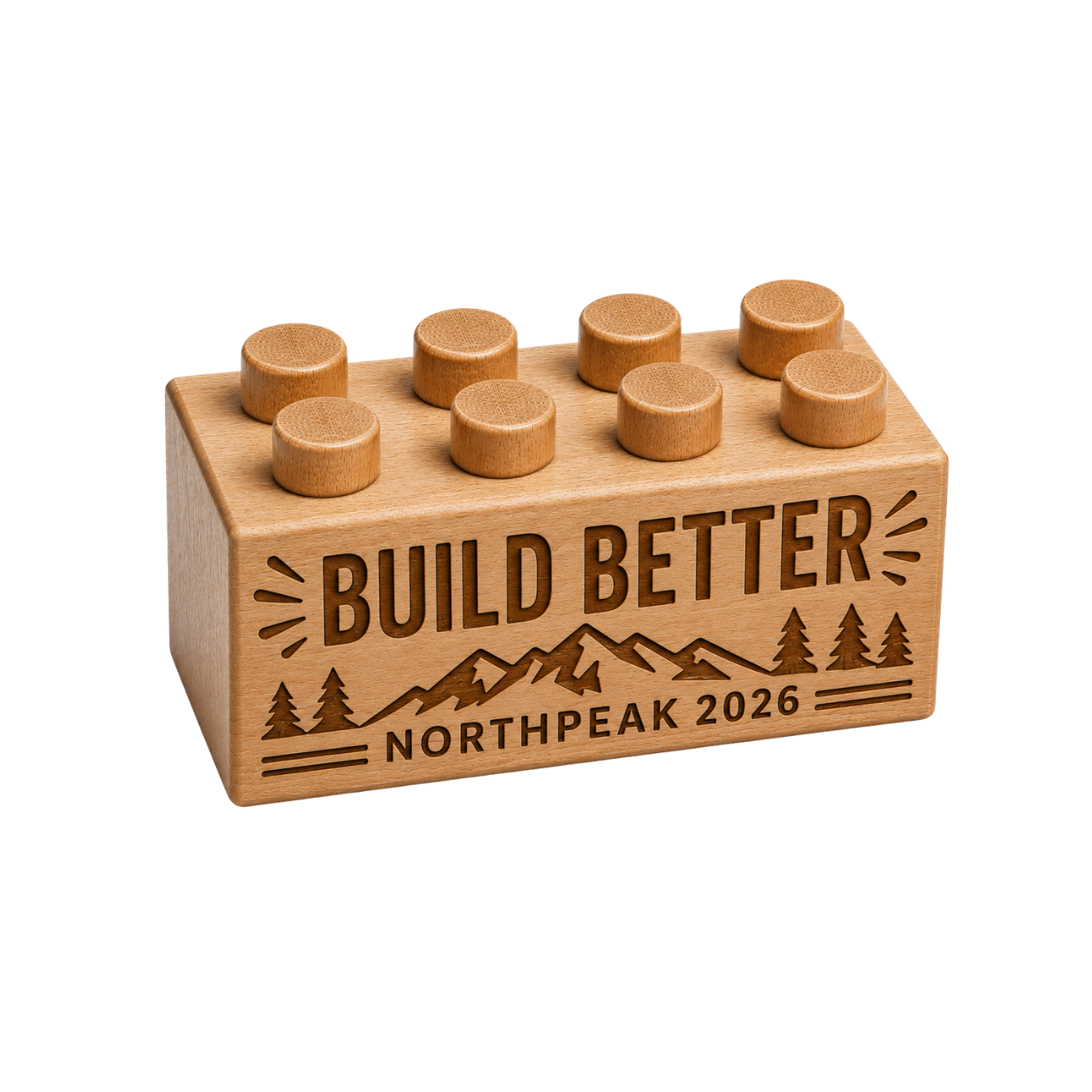 Wooden brick with a team-building engraving design.