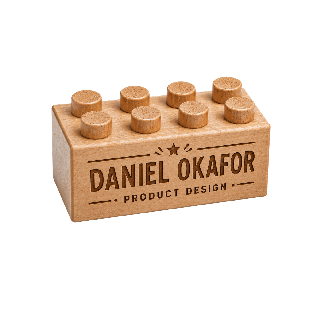 Example business logo engraved on a wooden brick.