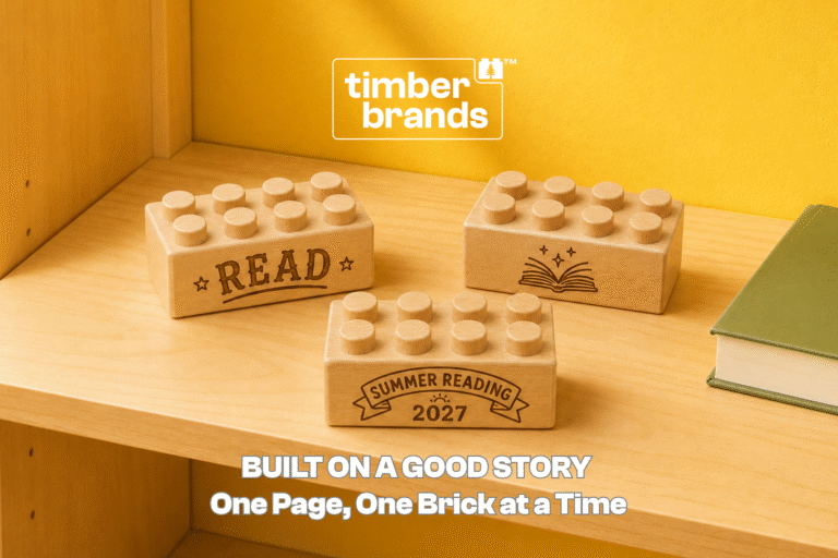 Engraved wooden bricks reading "Read," an open book icon, and "Summer Reading 2027" for library program ideas.