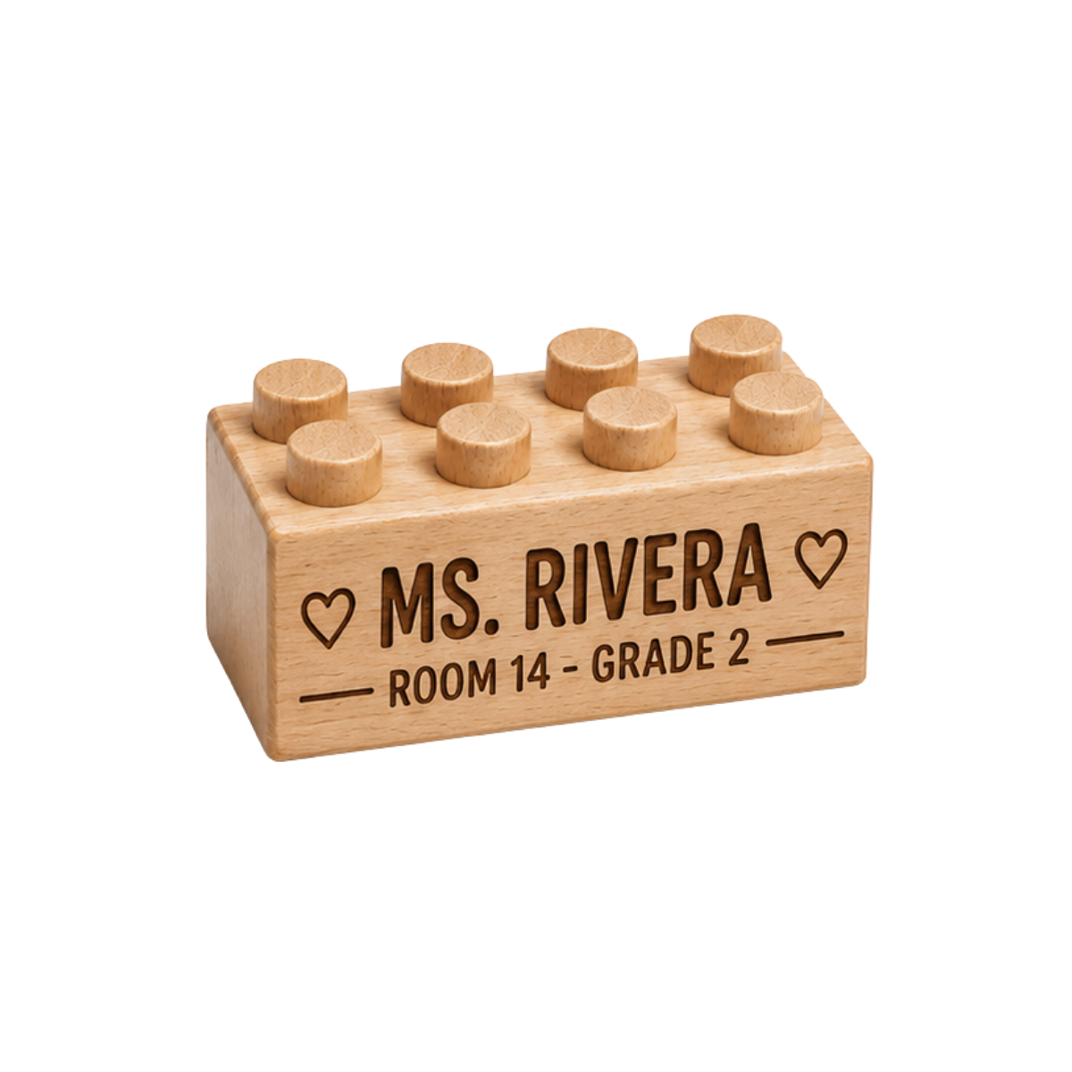 Custom wooden brick engraving example for schools and education