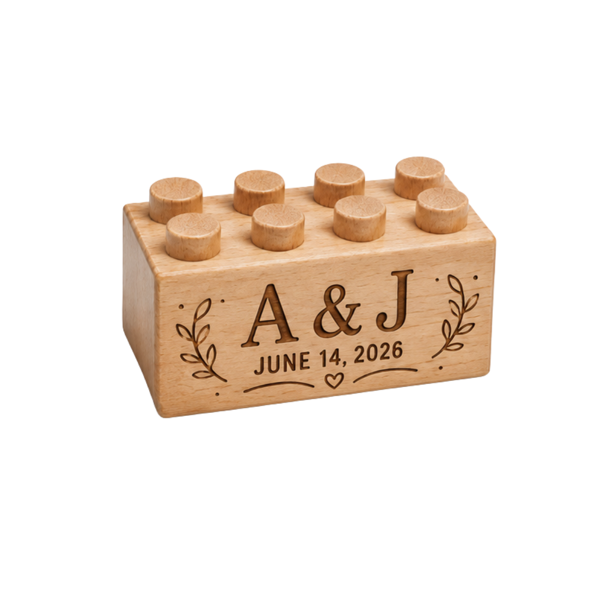 Custom wooden brick engraving example for weddings and events